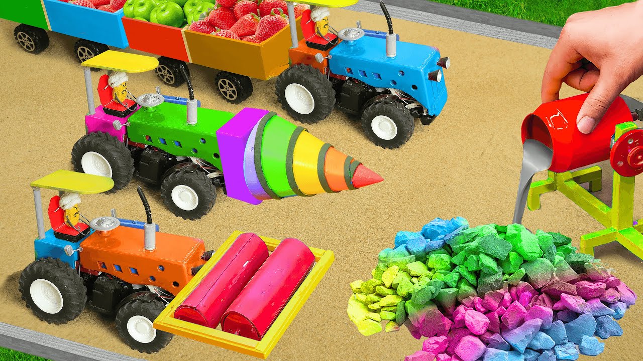 Diy tractor mini Bulldozer to making concrete road | Construction Vehicles, Road Roller #590