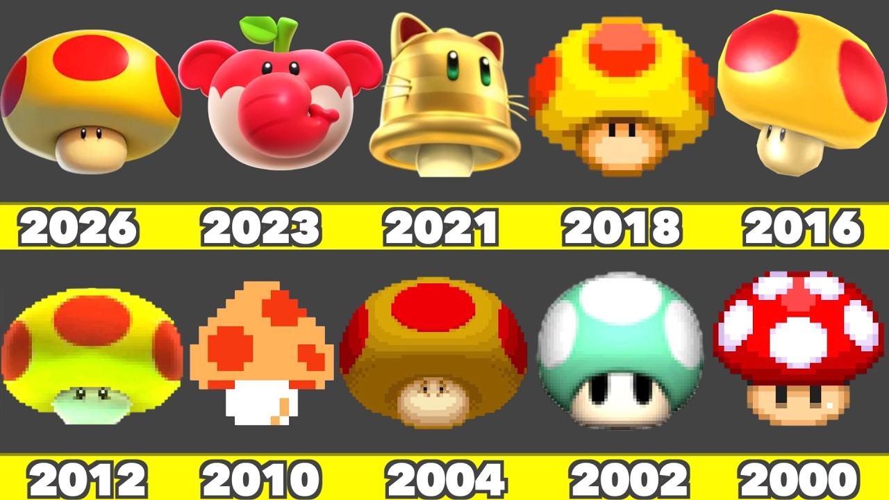 Эволюция графики в играх про мегагрибы в играх Nintendo и фильме Super Mario Galaxy (2000-2026)