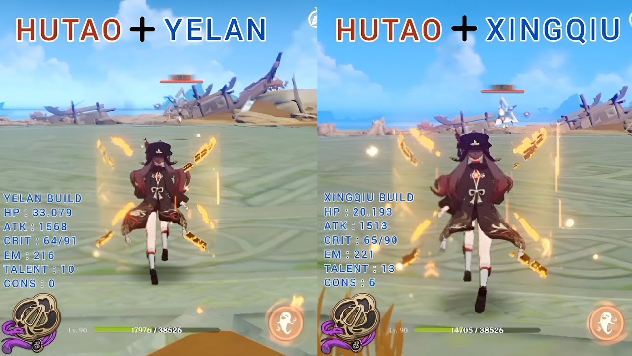 Hutao Yelan  vs Hutao Xingqiu | Vaporize comparison [ Team comp ] who is the best support
