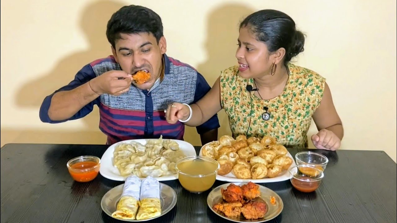 Chicken Lollipop Chicken Momo Egg Roll Puchka Eating Challenge In Bengali