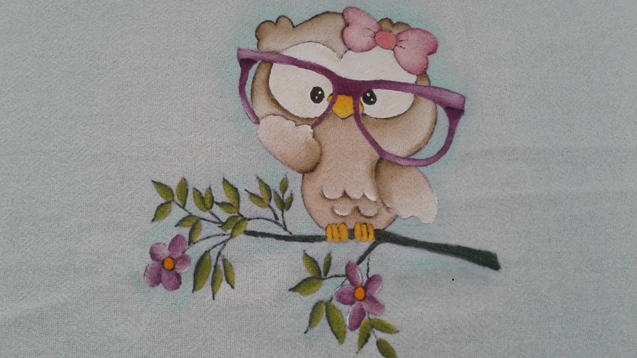 Corujinha de óculos  pintura em tecido