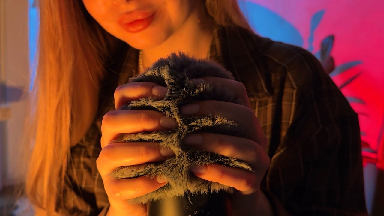 ASMR Fluffy Mic Brushing (No Talking, Green Noise, Rain, Bird sounds)