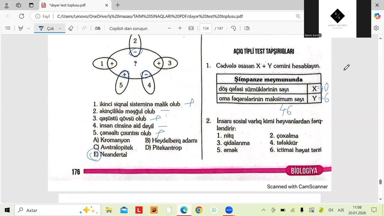 Dəyər test toplusu. Antropogenez