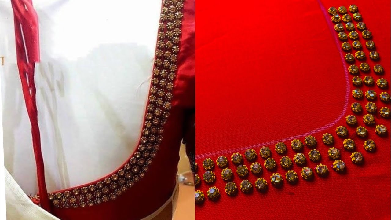Aari work with normal needle stitch | simple /easy blouse design for beginners same like aari maggam