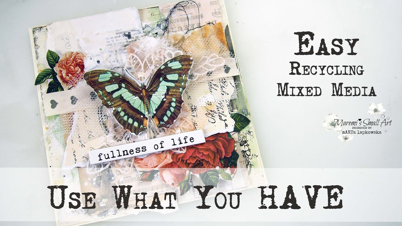 USE WHAT YOU HAVE ! - Leftovers Mixed Media Card ✂️ Maremi's Small Art