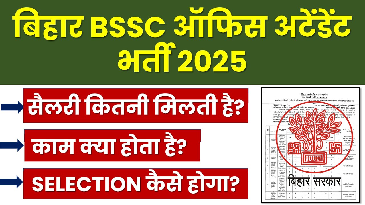 BSSC Office Attendant Job Profile & Salary 2025 🔥| Bihar BSSC office Attendant recruitment 2025