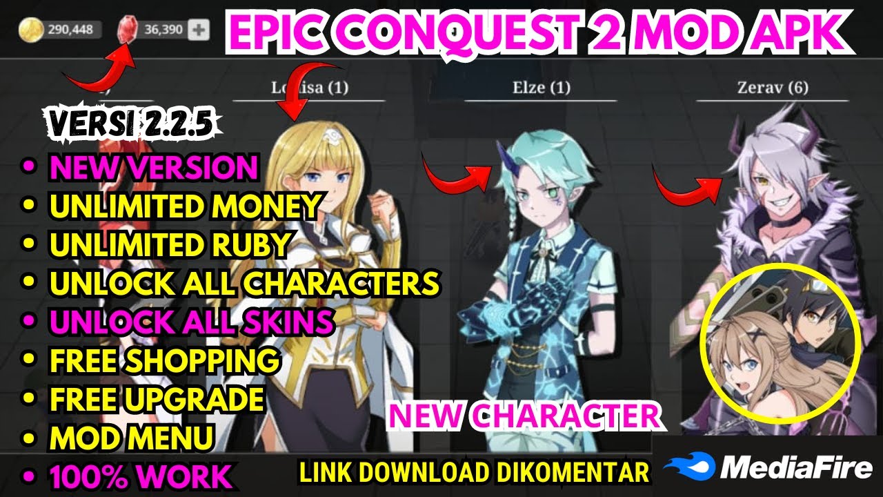 Download!! Epic Conquest 2 MOD Apk v2.2.5, (Unlimited Money/ Ruby/ Unlock All Character & All Skin)