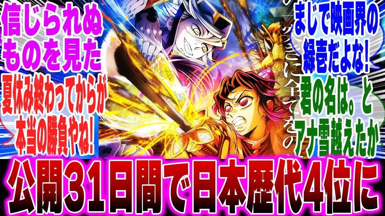 【映画鬼滅の刃】公開31日で日本歴代4位にに対するみんなの反応集【鬼滅の刃 反応集】【ネタバレ注意】