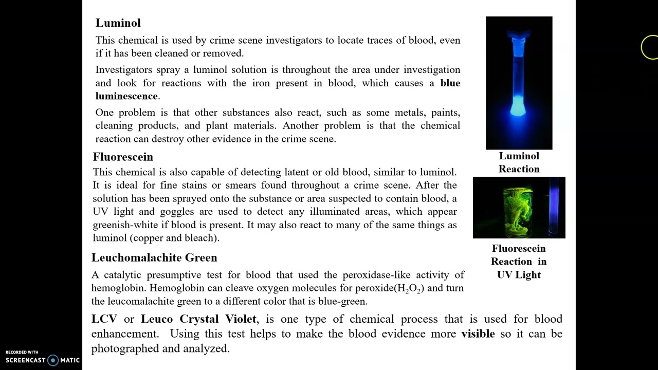 Forensic Serology Part III: The Chemicals