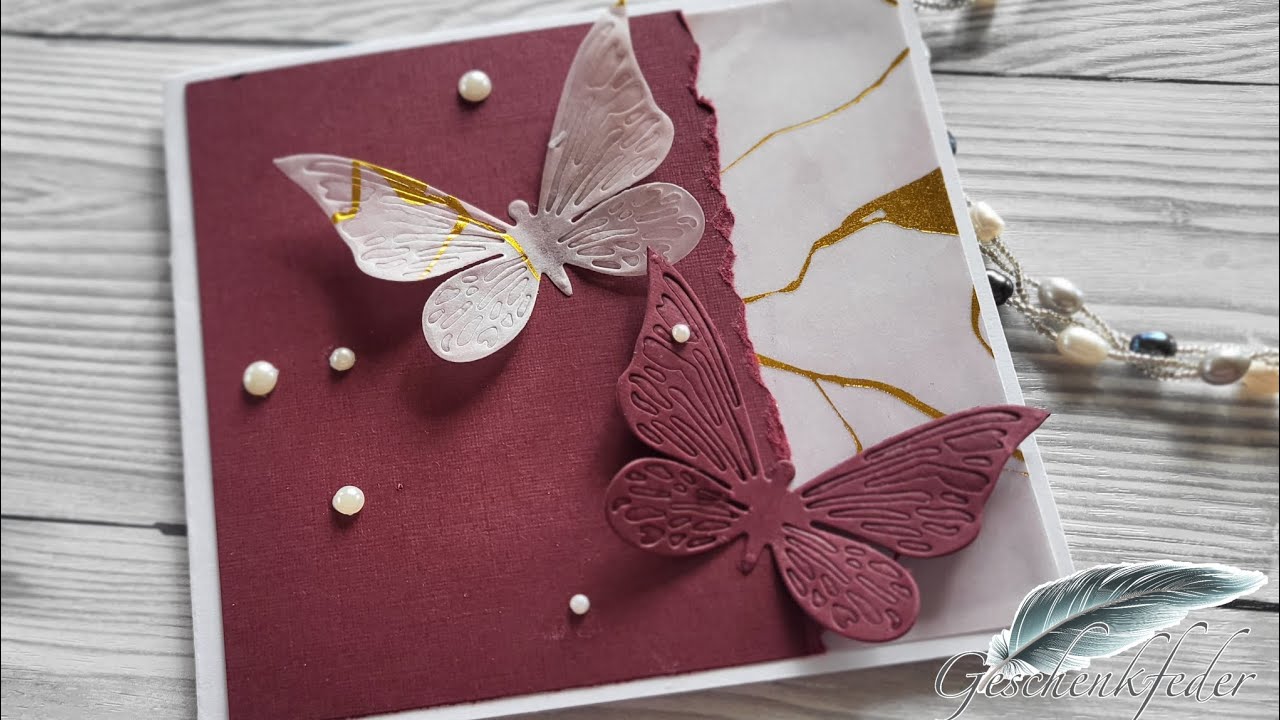 Schmetterlings Valentinstagskarte mit Marmor Papier | 1339. DIY-Kreativ-Idee