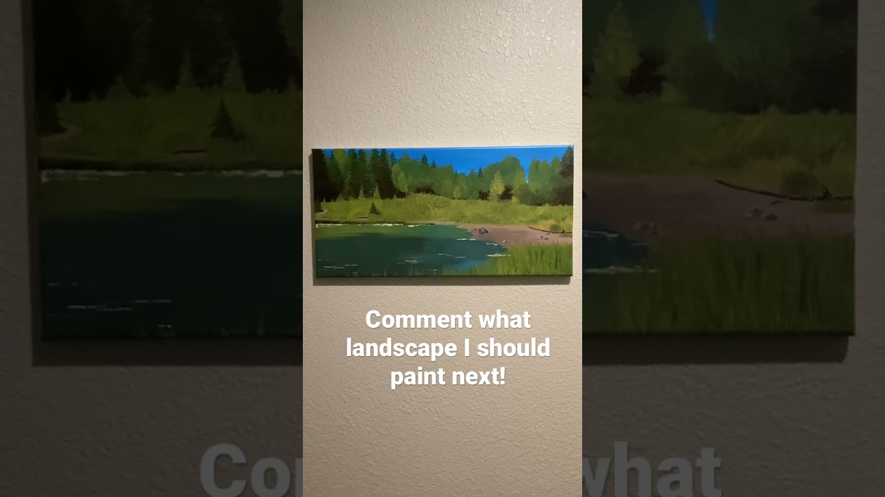 Mountain valley pond acrylic painting