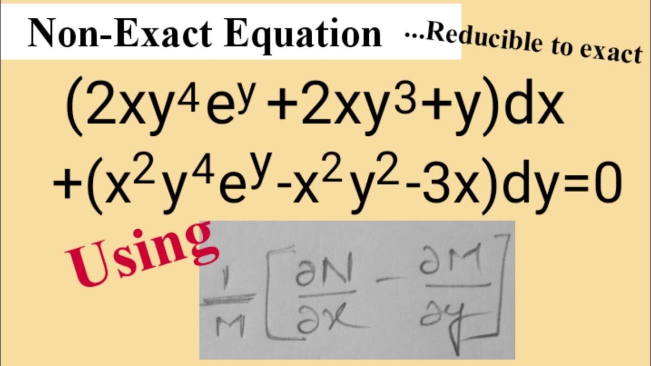(2xy^4e^y+2xy^3+y)dx+(x^2y^4e^y-x^2y^2-3x)dy=0 #NonExact L616 @MathsPulseChinnaiahKalpana