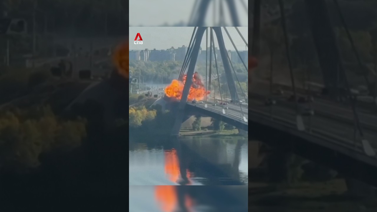 Eyewitness video captures Russian drone strike on Kyiv bridge