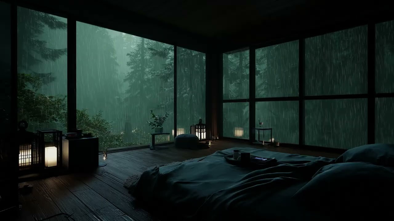 Continuous Rain Sounds in a Dark Bedroom for Total Relaxation