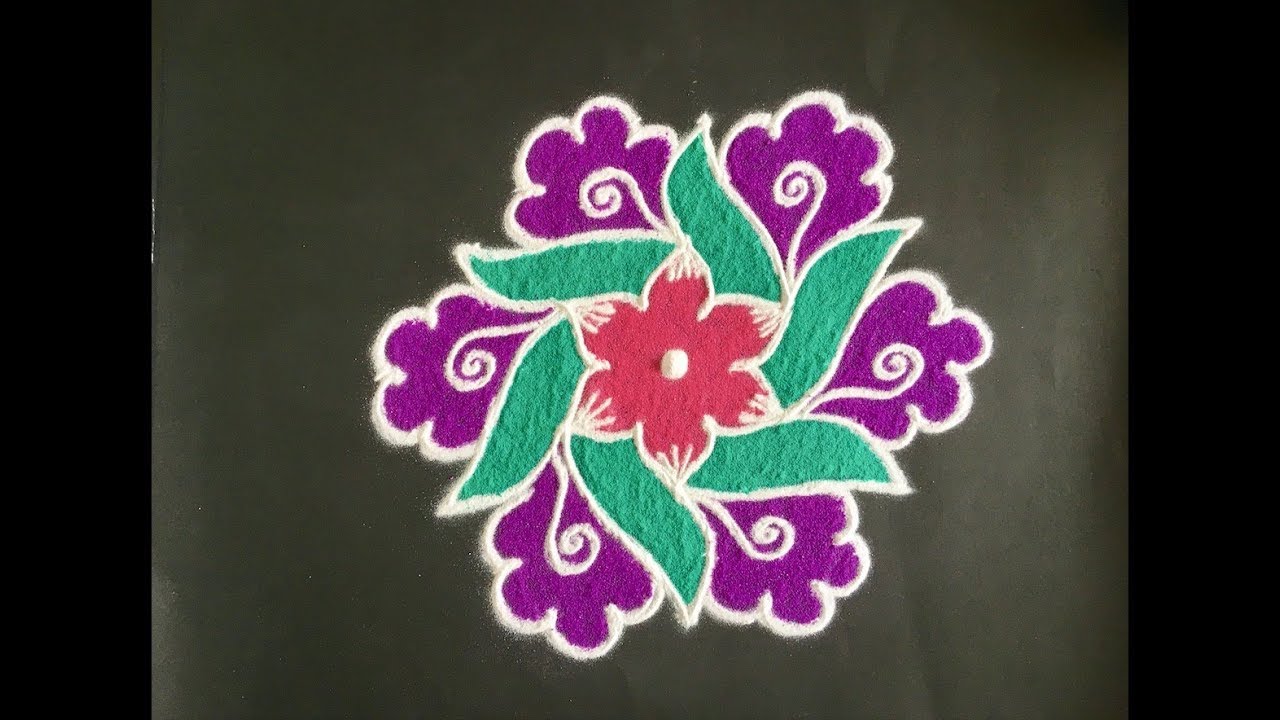 Simple Rangoli Design with Colours for Festivals and Competitions with dots 9x5 | Beautiful Kolam