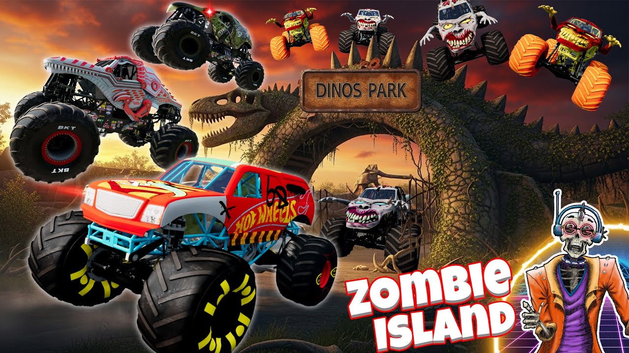 Monster Trucks Discover Abandoned Dino Theme Park | Zombie Island Adventures #66 - BeamNG Drive