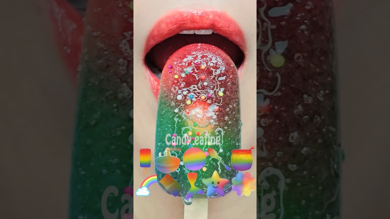 ASMR RAINBOW EMOJI FOOD kohakuto sprinkle honey jelly noodle mukbang eating sounds