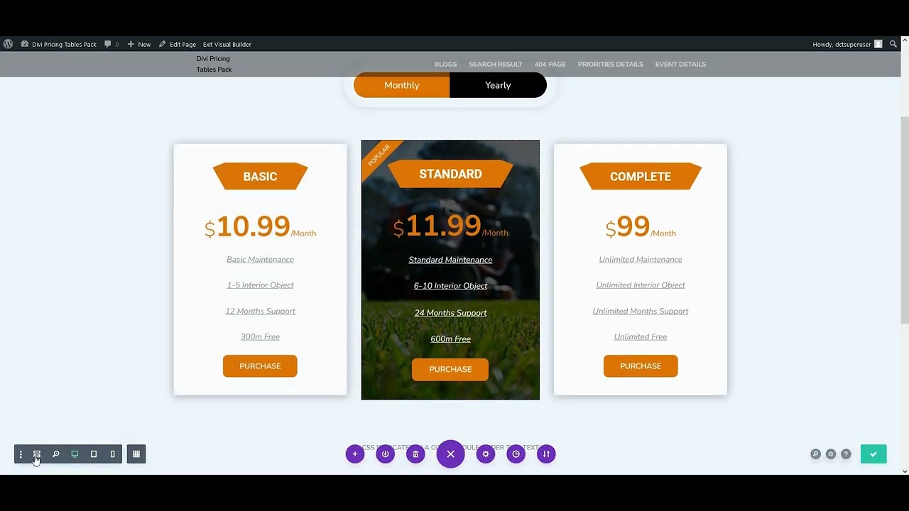 How to imports divi pricing tables module toggle styles in divi ?
