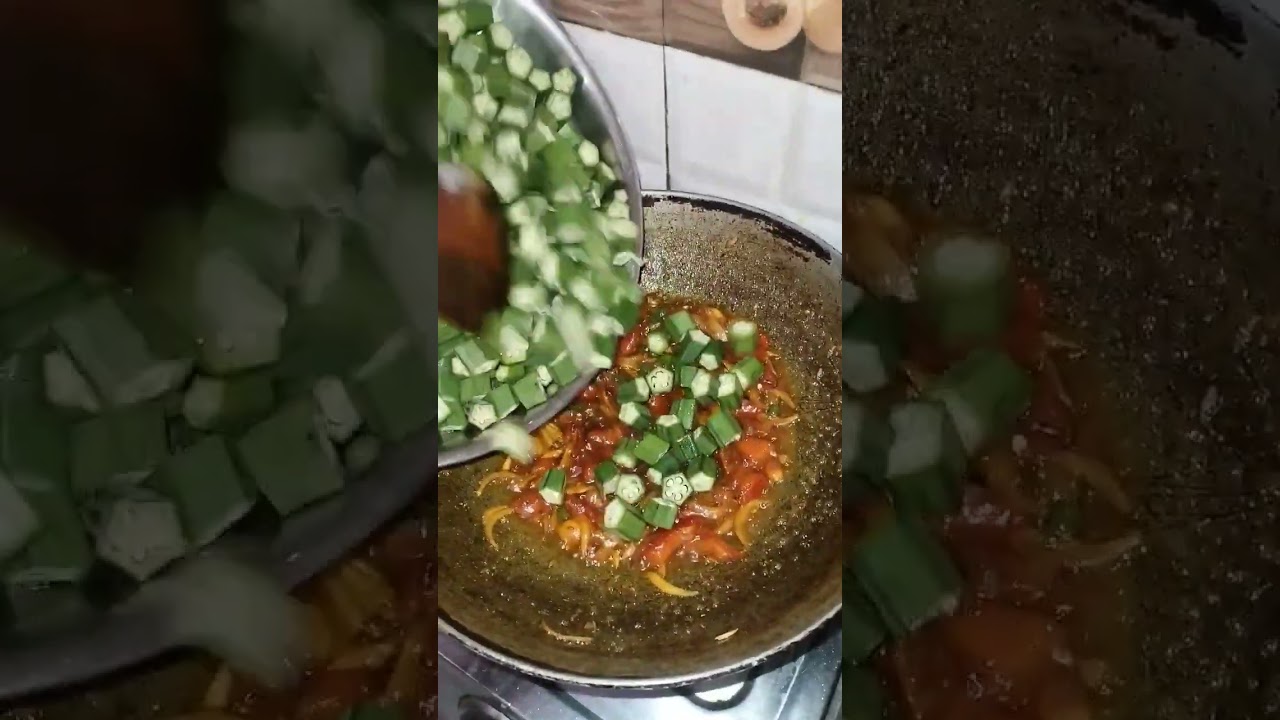 Ladyfinger with tomato and onion. # Ladyfinger with tomato and onion...