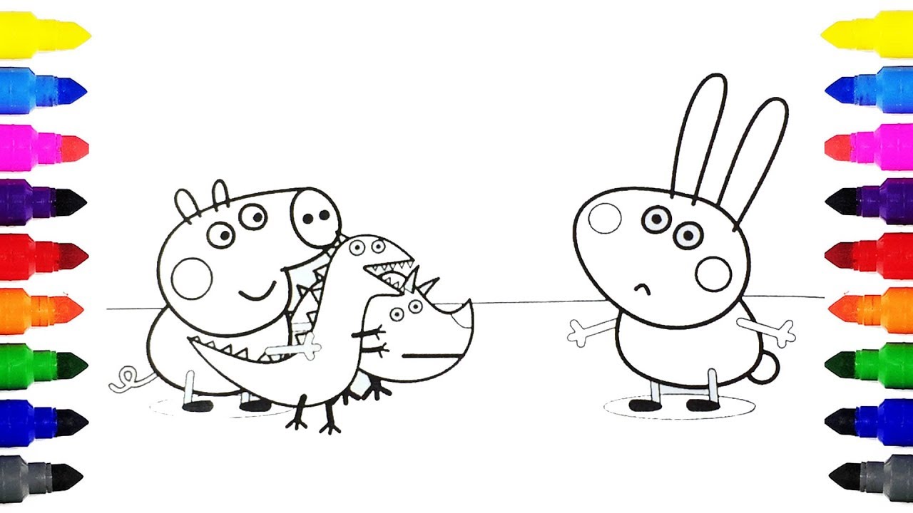 Peppa Pig George and Richard Rabbit Coloring Pages for Kids