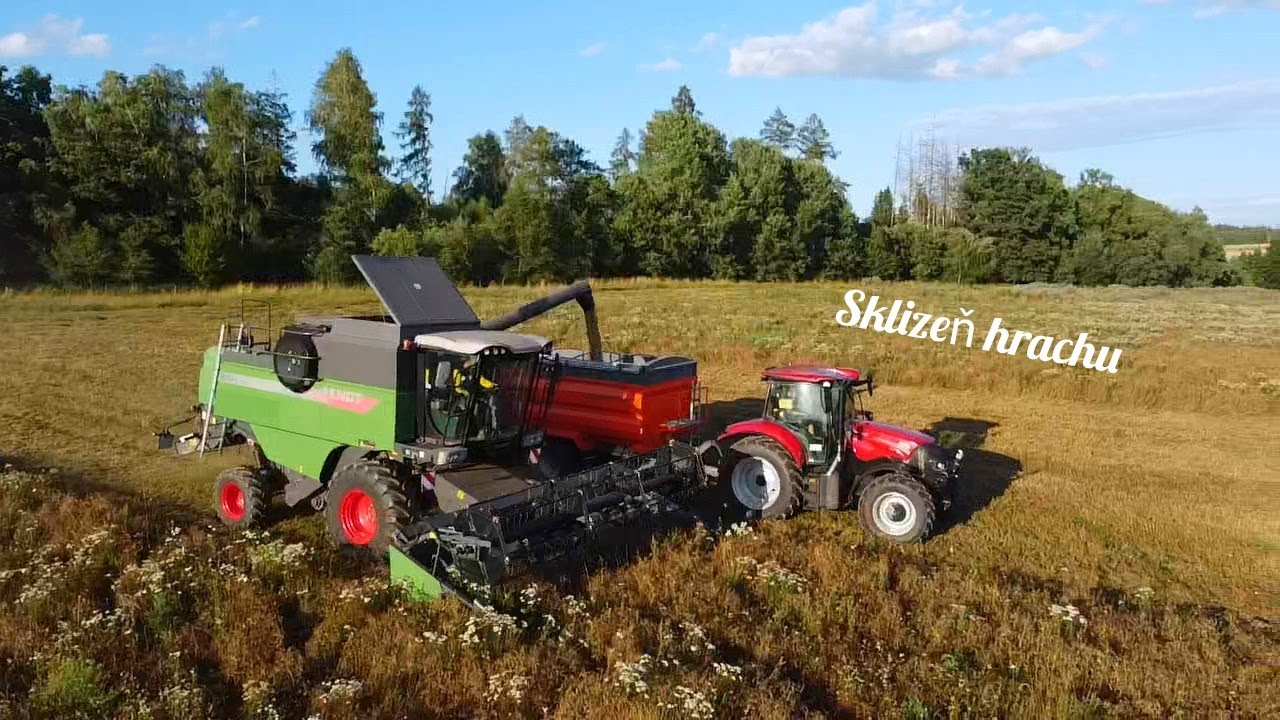 Sklizeň bio hrachu - Fendt 5225 E & Case Maxxum 150 + Laumetris - Dvůr Mirotín
