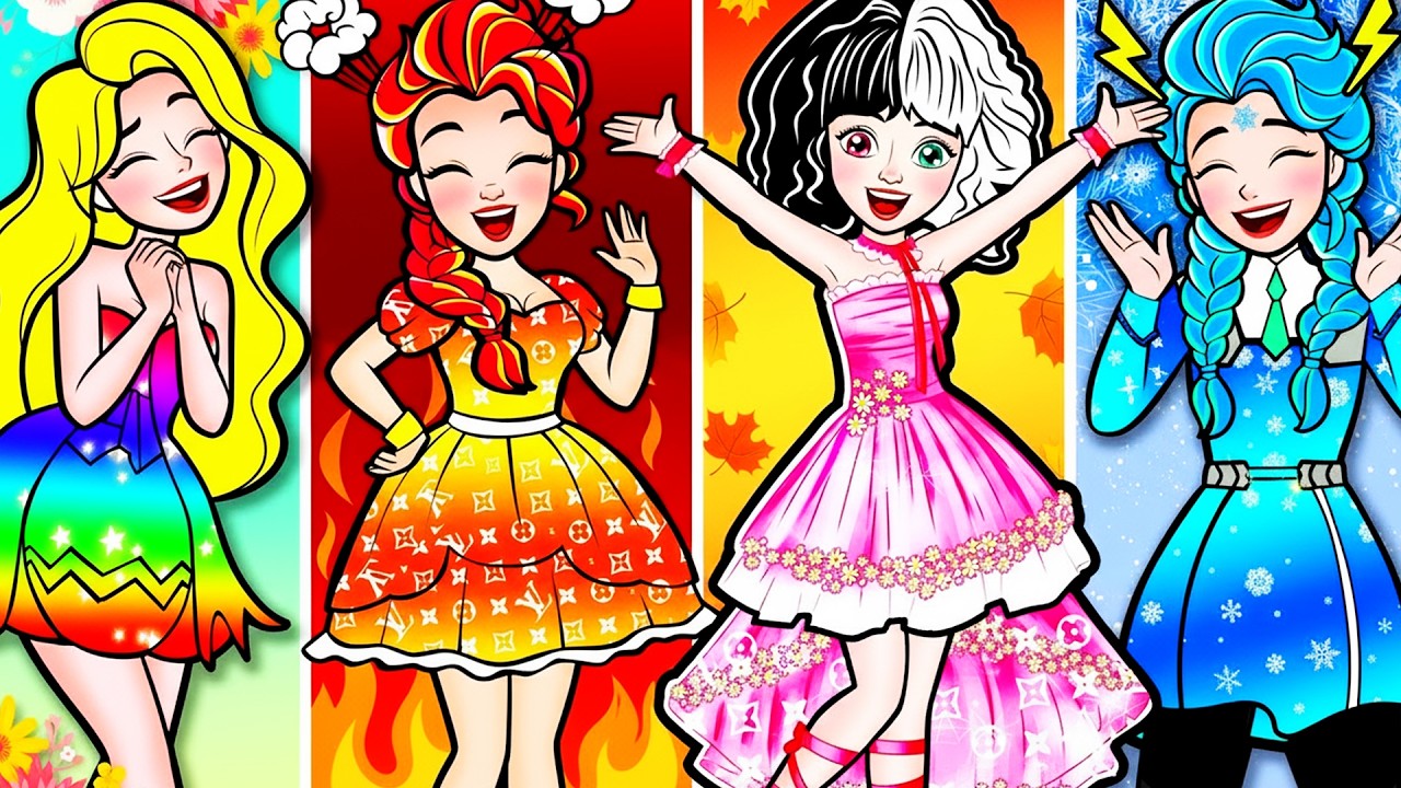💖Paper Dolls💖 Rapunzel and Elsa Fire & Frozen Princess Dress Design At Love Prom - Rapunzel Family