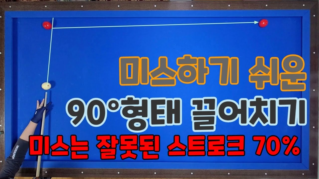 12)90&deg;형태 끌어치기 득점실패의 원인 당점30%스트록70%