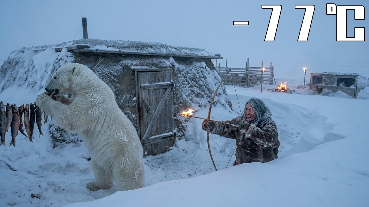 –77°C Arctic Blizzard: 80-Year-Old Widow Defends a Buried Shelter from a White Polar Bear