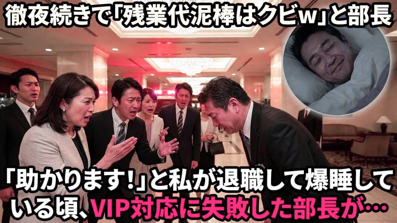 【スカッと】VIP対応で徹夜の俺に「残業代稼ぎはクビw」と部長。「ラッキー！寝ます」と俺が着信拒否した翌日、重要顧客を怒らせた部長の末路w【感動する話】