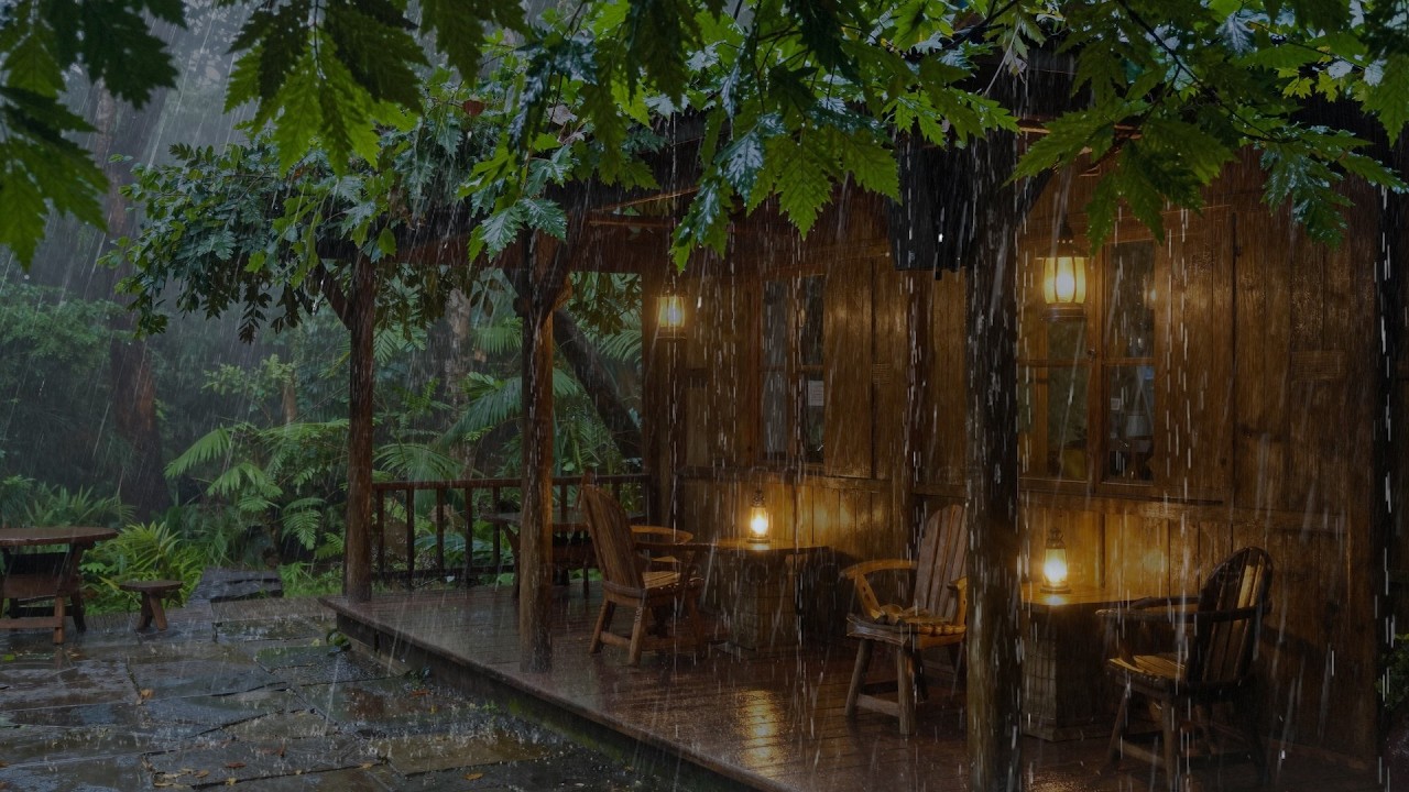 Heavy rain outside the backyard - Rain sounds for deep relaxation and a good night's sleep