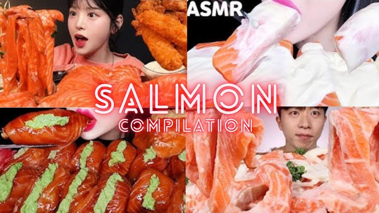 🧡SALMON🧡 ASMR MUKBANG COMPILATION | BIG BITES | Satisfying Sounds