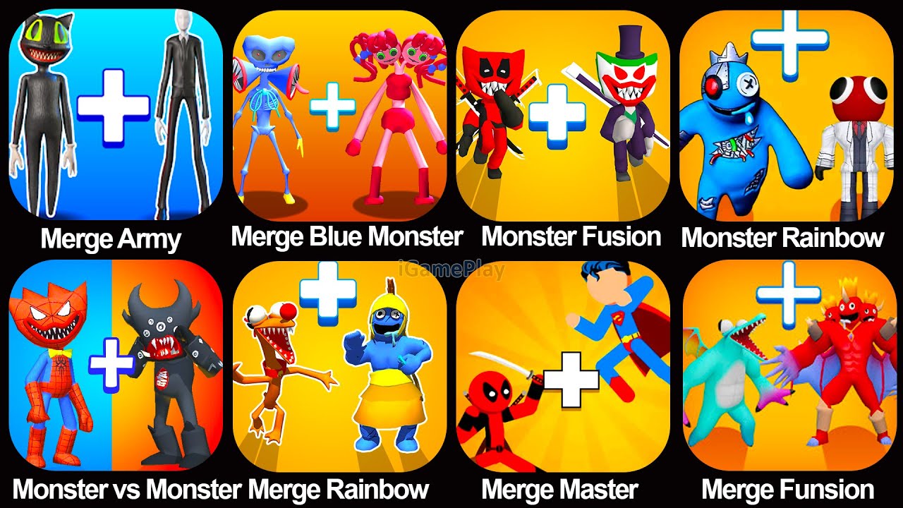 Merge Blue Monster, Merge Rainbow Friends, Merge Fusion Rainbow, Merge Master, Merge Monster Army