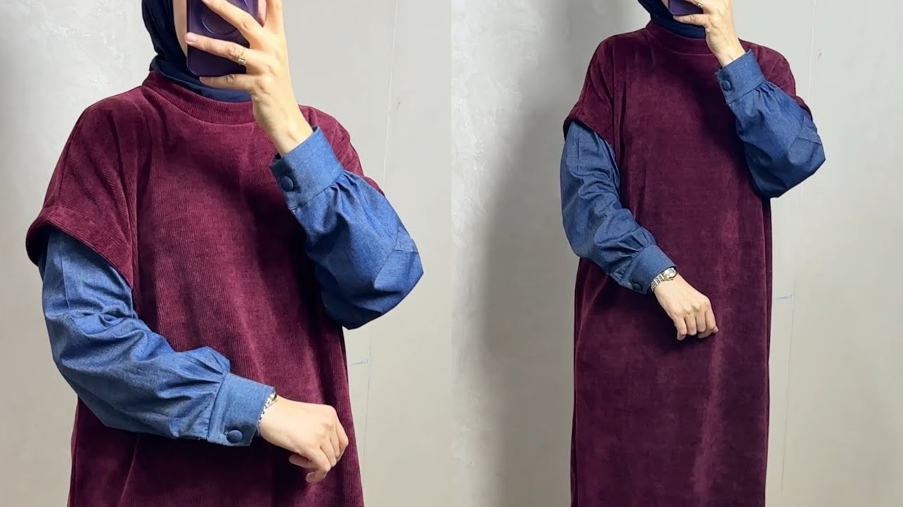 خياطة فستان شتوي🍁أنيق مع شرح بسيط وسهل 	