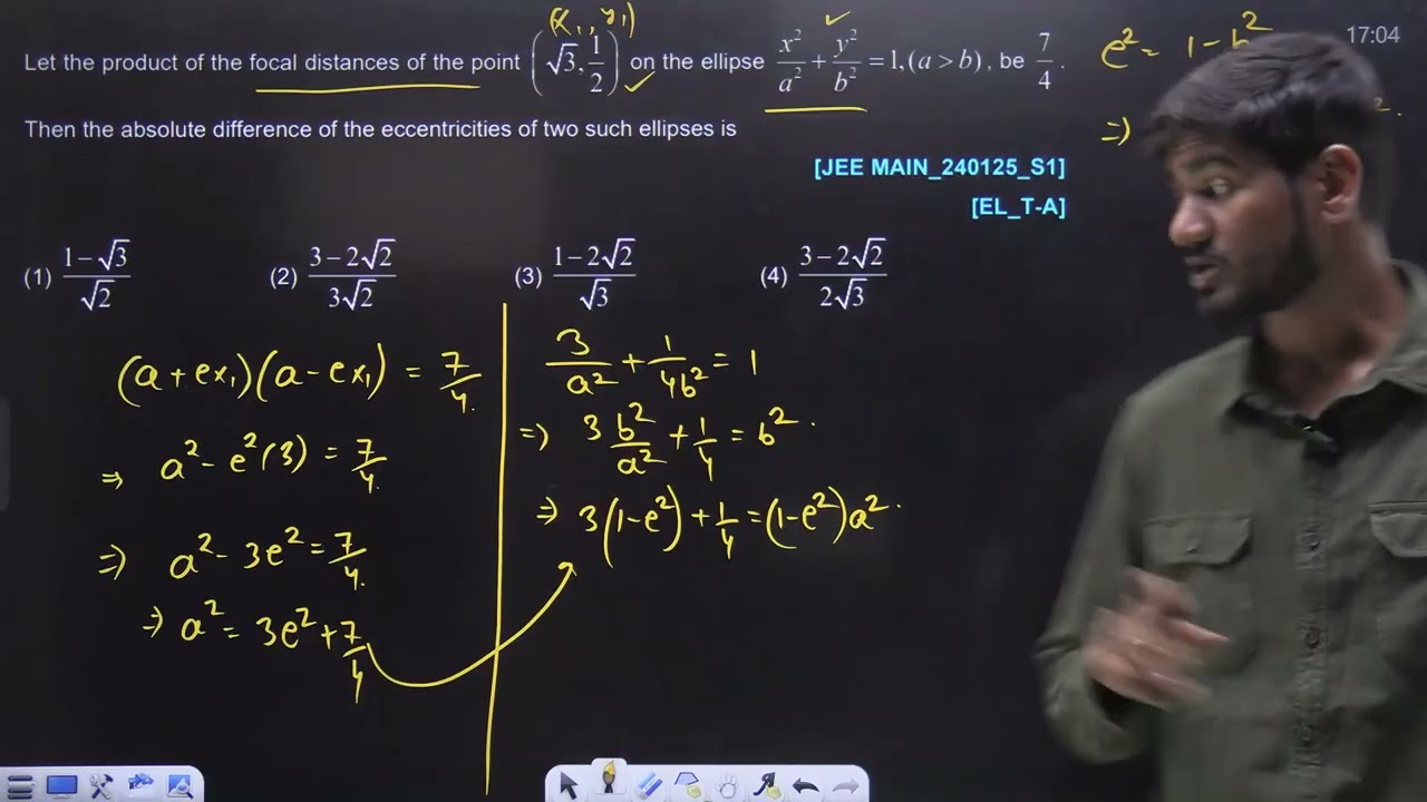 Let the product of the focal distances of the point 24 JAN 2025 SHIFT-1 JEE MAIN PYQ