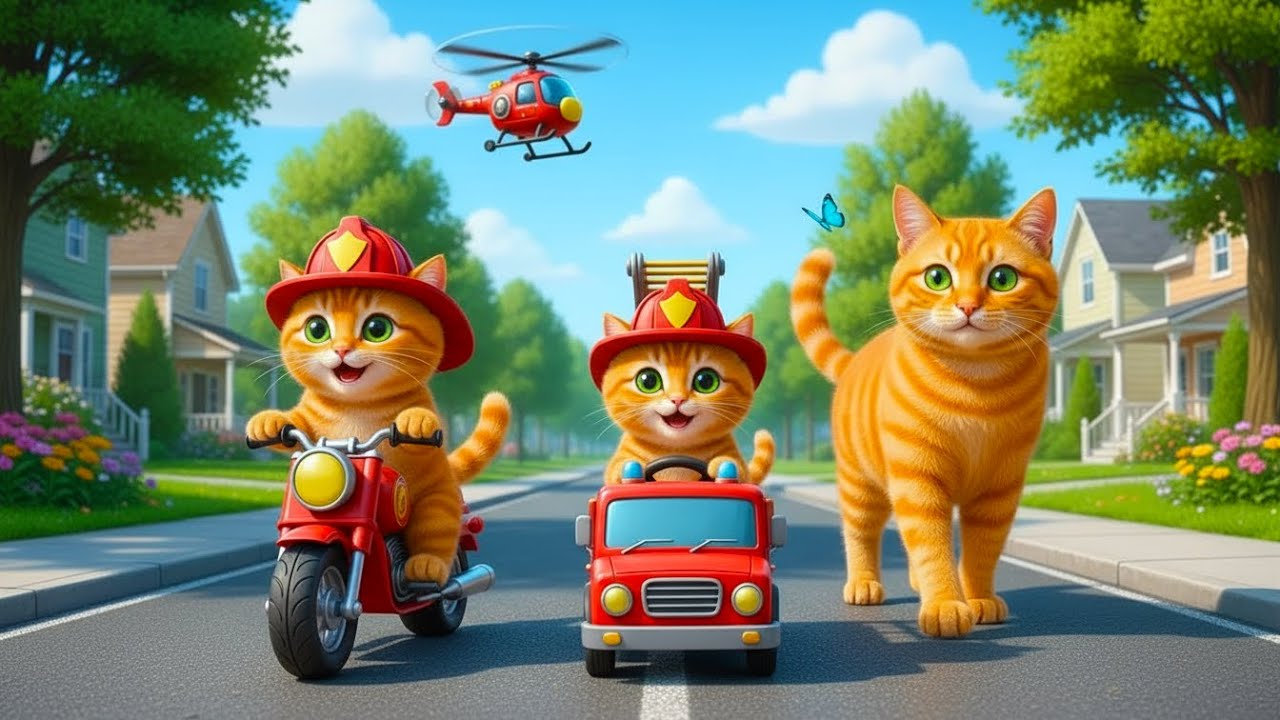 Mama Cat Leads Fire Rescue in the City and Helps Firefighter Kittens Save the Day 🐾🚒🚁