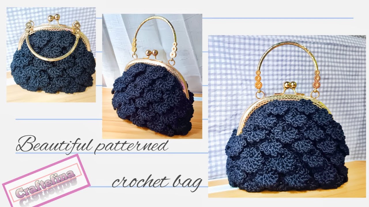 Metal frame crochet  bag with beautiful motifs || tas  behel rajut untuk pesta