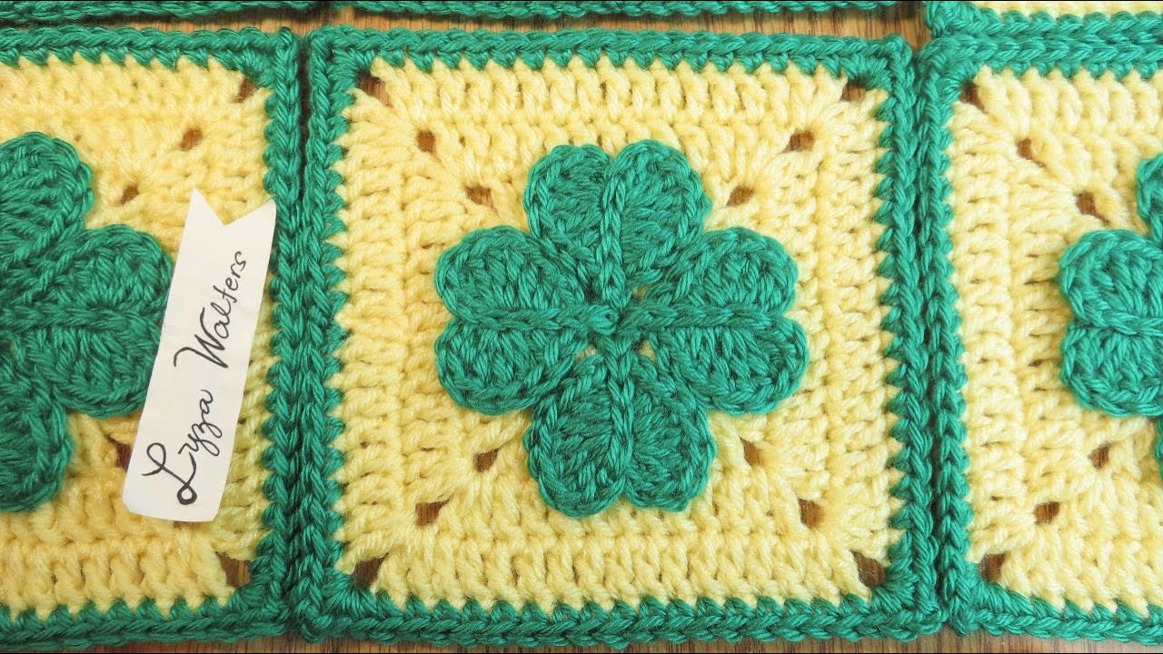 Crochet Four Leaf Clover In The Solid Square