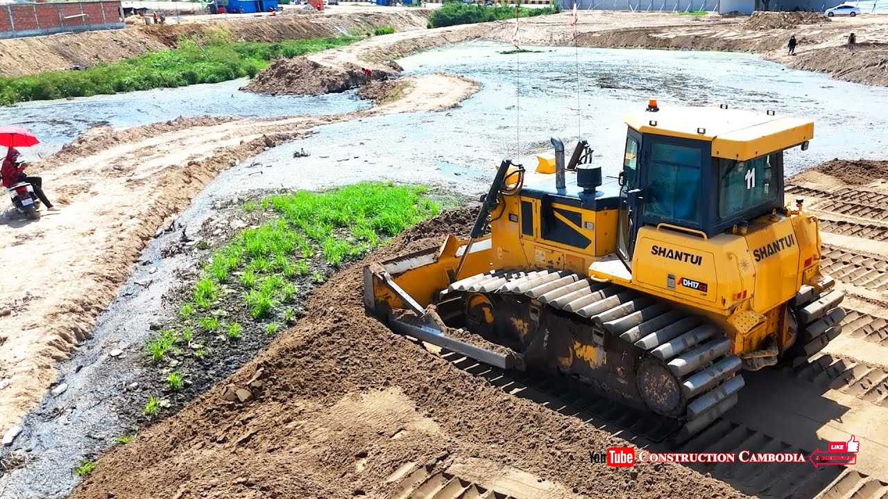 Best Filling Sand Move Dirt Out By Skills Shantui DH17c2 Dozer Pushing Sand, Dump Truck Dumping Sand