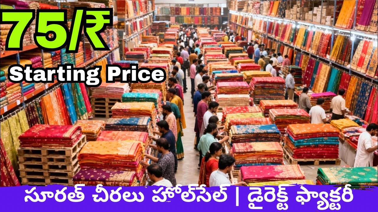సూరత్ చీరలు హోల్‌సేల్ | డైరెక్ట్ ఫ్యాక్టరీ ధరలు | Surat Saree Market | Wholesale Saree Market Surat 