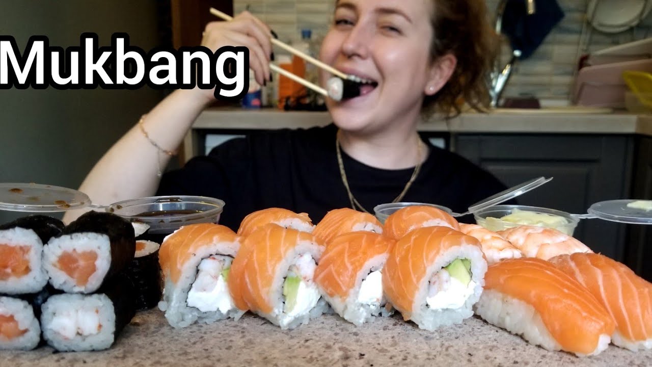 СУШИ РОЛЛЫ МУКБАНГ ЛОСОСЬ КРЕВЕТКИ АСМР | SUSHI ROLLS MUKBANG ASMR 먹방 eatingshow