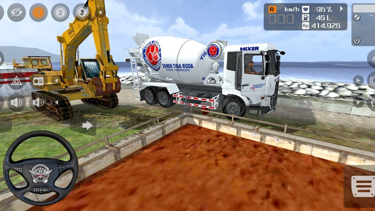 TRUK MIXER BESAR PERMAINAN TRUK MOLEN INDOCEMENT NGECOR PINGGIR PANTAI -GAME BUS SIMULATOR INDONESIA