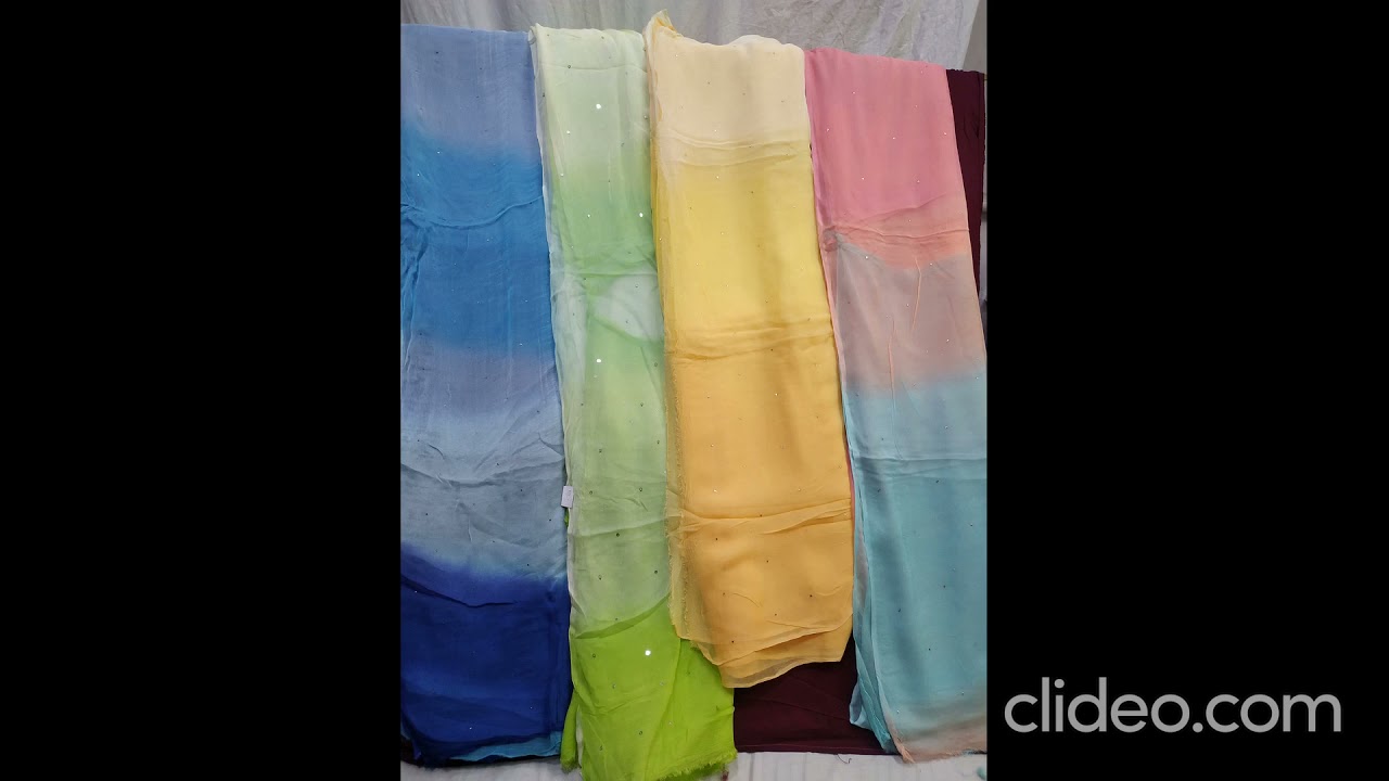 Pure chiffon shaded mukesh work  saree  with running singal color blouse .