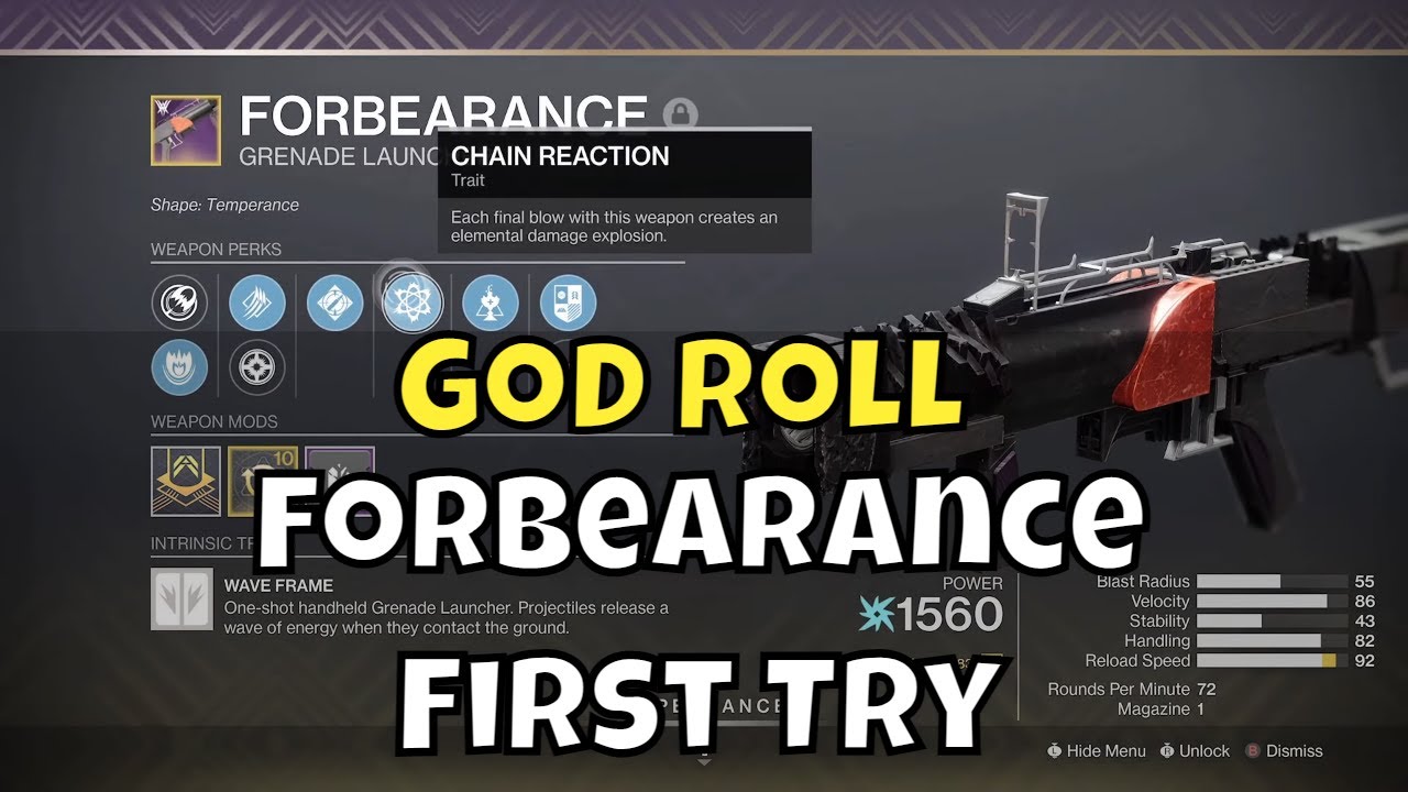 God Roll Forbearance Wave Frame - Raid Arc Grenade Launcher First Try