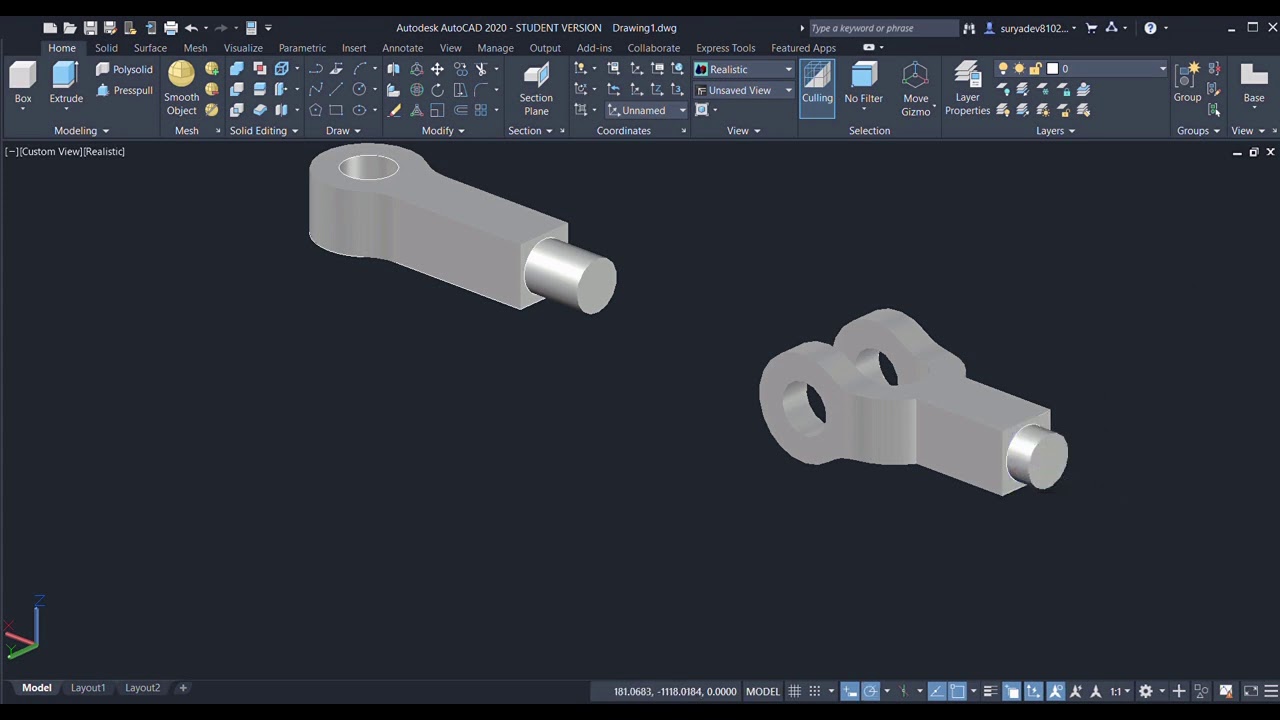 assembly of knuckle joint 3D modelling using Autocad