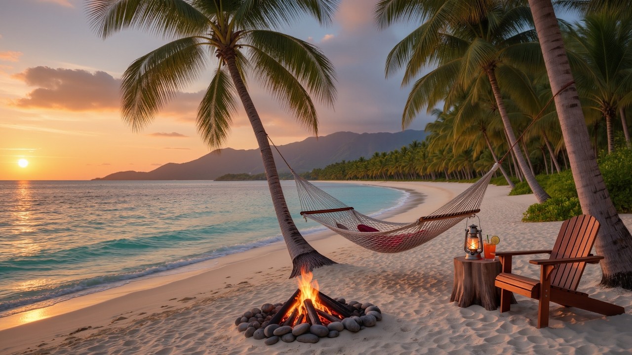 Cozy Beach Campfire Ambience 🔥🌊 Relaxing Sea Sounds