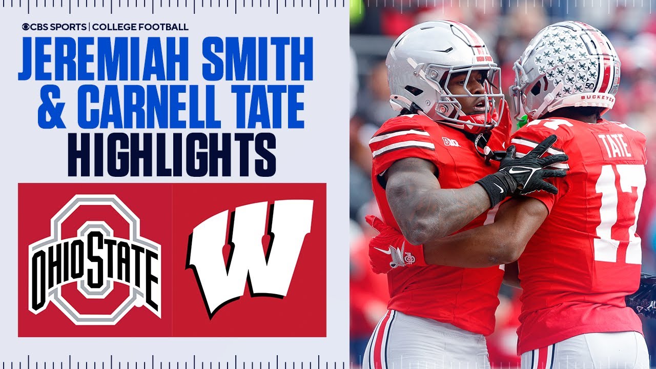 Ohio State's Carnell Tate, Jeremiah Smith combine for 200+ yards, 2 TDs vs Wisconsin | Highlights