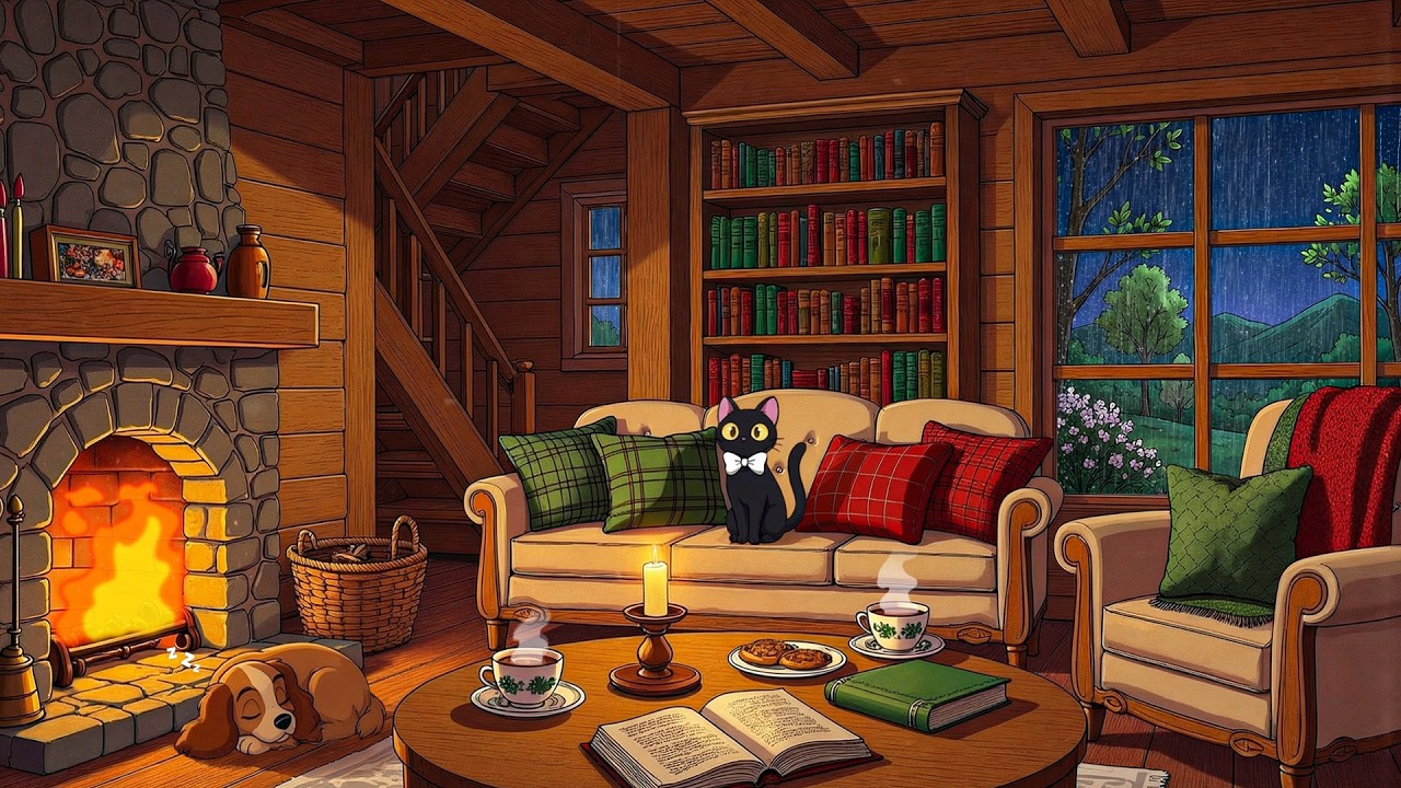 it's a rainy night in 1940's, soft vintage oldies playing in another room | cozy ambience to relax