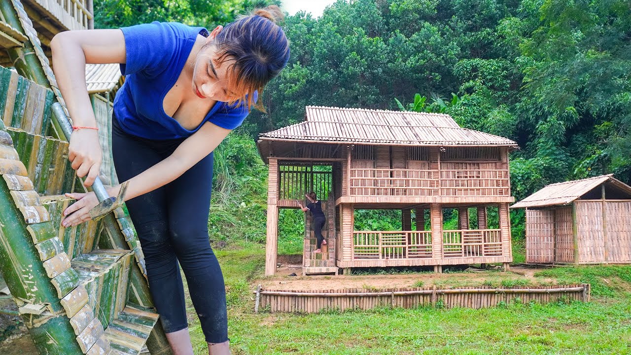 Make Bamboo Stairs For 2-Story House - Alone Girl Leave The Noisy City To The Countryside