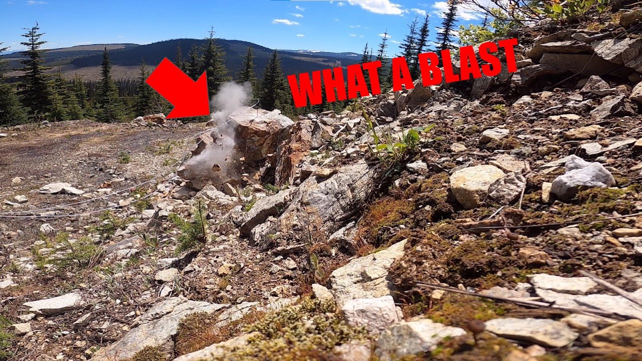 Blasting quartz boulder using EZEBREAK  Micro-Blaster! Khrysos gold property- $KLM