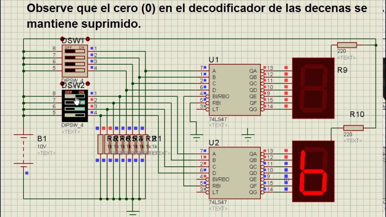 Decodificador de BCD 74LS47 conectado en cascada